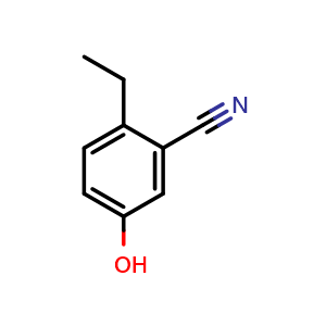 Chemical structure of 2-ethyl-5-hydroxybenzonitrile , CAS 1243287-70-8, AChemBlock AD288414