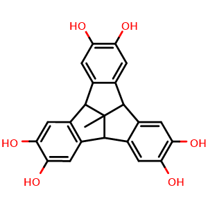 Chemical structure of 4b1-methyl-4b,4b1,8b,12b-tetrahydrodibenzo[2,3:4,5]pentaleno[1,6-ab]indene-2,3,6,7,10,11-hexaol , CAS 1326211-23-7, AChemBlock AD288447