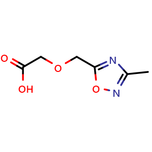 Chemical structure of 2-((3-Methyl-1,2,4-oxadiazol-5-yl)methoxy)acetic acid , CAS 1083424-35-4, AChemBlock AD288451