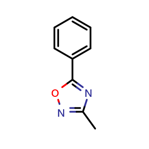 Chemical structure of 3-methyl-5-phenyl-1,2,4-oxadiazole , CAS 1199-00-4, AChemBlock AD288452