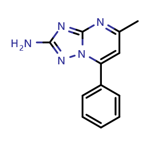 Chemical structure of 5-Methyl-7-phenyl[1,2,4]triazolo[1,5-a]pyrimidin-2-amine , CAS 72966-19-9, AChemBlock AD288461