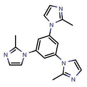 Chemical structure of 1,3,5-Tris(2-methyl-1H-imidazol-1-yl)benzene , CAS 2378781-91-8, AChemBlock AD288468