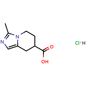 Chemical structure of 3-Methyl-5,6,7,8-tetrahydroimidazo[1,5-a]pyridine-7-carboxylic acid hydrochloride , CAS 1780940-10-4, AChemBlock AD288474