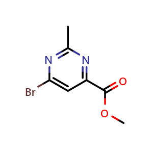 Chemical structure of Methyl 6-bromo-2-methylpyrimidine-4-carboxylate , CAS 1408333-23-2, AChemBlock AD288488