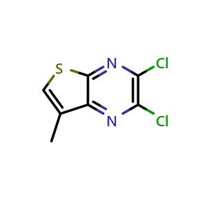Chemical structure of 2,3-dichloro-7-methylthieno[2,3-b]pyrazine , CAS 2709492-28-2, AChemBlock AD288492