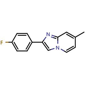 Chemical structure of 2-(4-Fluorophenyl)-7-methylimidazo[1,2-a]pyridine , CAS 378766-08-6, AChemBlock AD288503
