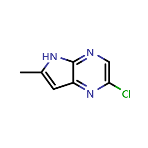 Chemical structure of 2-Chloro-6-methyl-5H-pyrrolo[2,3-b]pyrazine , CAS 1935887-01-6, AChemBlock AD288504
