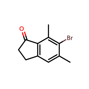 Chemical structure of 6-Bromo-5,7-dimethyl-2,3-dihydro-1H-inden-1-one , CAS 131750-27-1, AChemBlock AD288523