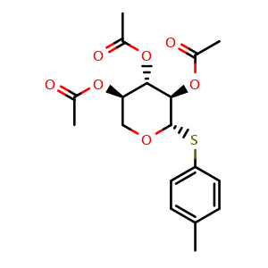 Chemical structure of beta-D-Xylopyranoside, 4-methylphenyl 1-thio-, 2,3,4-triacetate , CAS 61025-08-9, AChemBlock AD288533