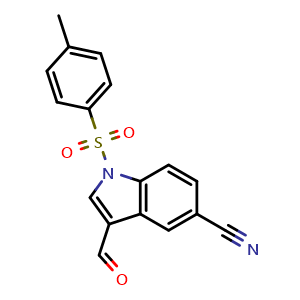 Chemical structure of 3-Formyl-1-tosyl-1h-indole-5-carbonitrile , CAS 468717-73-9, AChemBlock AD288544