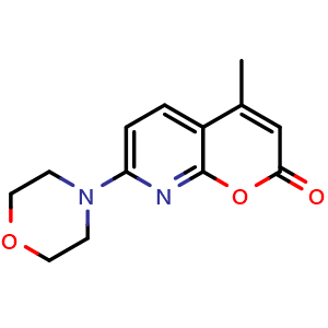 Chemical structure of 4-Methyl-7-morpholino-2H-pyrano[2,3-b]pyridin-2-one , CAS 57980-07-1, AChemBlock AD288562