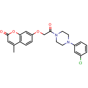 Chemical structure of 7-(2-(4-(3-Chlorophenyl)piperazin-1-yl)-2-oxoethoxy)-4-methyl-2H-chromen-2-one , CAS 742116-89-8, AChemBlock AD288563