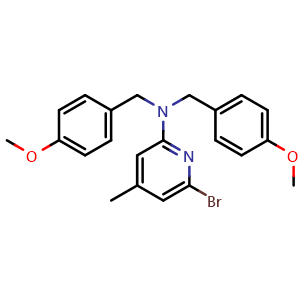 Chemical structure of 6-Bromo-N,N-bis(4-methoxybenzyl)-4-methylpyridin-2-amine , CAS 1615656-13-7, AChemBlock AD288576