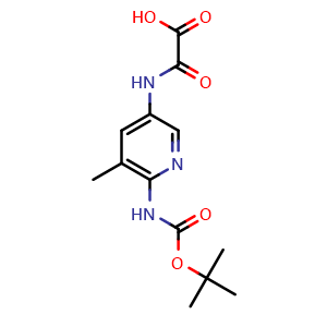 Chemical structure of 2-((6-((tert-Butoxycarbonyl)amino)-5-methylpyridin-3-yl)amino)-2-oxoacetic acid , CAS 2760487-56-5, AChemBlock AD288581