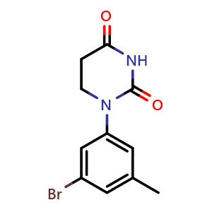 Chemical structure of 1-(3-Bromo-5-methylphenyl)dihydropyrimidine-2,4(1H,3H)-dione , CAS 1696226-33-1, AChemBlock AD288602