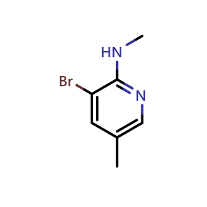 Chemical structure of 3-Bromo-N,5-dimethylpyridin-2-amine , CAS 872492-59-6, AChemBlock AD288607