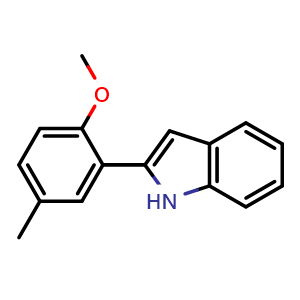 Chemical structure of 2-(2-Methoxy-5-methylphenyl)-1H-indole , CAS 58697-64-6, AChemBlock AD288614