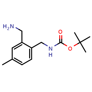 Chemical structure of tert-butyl 2-(aminomethyl)-4-methylbenzylcarbamate , CAS 862205-35-4, AChemBlock AD288620