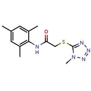 Chemical structure of N-Mesityl-2-((1-methyl-1H-tetrazol-5-yl)thio)acetamide , CAS 300860-39-3, AChemBlock AD288627
