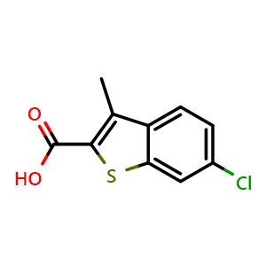 Chemical structure of 6-Chloro-3-methylbenzo[b]thiophene-2-carboxylic acid , CAS 66490-32-2, AChemBlock AD288639