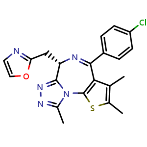 Chemical structure of (S)-2-((4-(4-chlorophenyl)-2,3,9-trimethyl-6H-thieno[3,2-f][1,2,4]triazolo[4,3-a][1,4]diazepin-6-yl)methyl)oxazole , CAS 3031623-34-1, AChemBlock AD288641