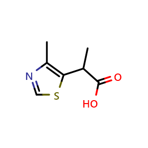 Chemical structure of 2-(4-Methylthiazol-5-yl)propanoic acid , CAS 1499085-83-4, AChemBlock AD288646