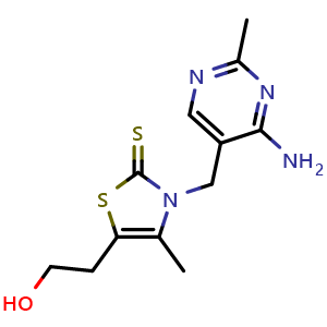 Chemical structure of 3-((4-Amino-2-methylpyrimidin-5-yl)methyl)-5-(2-hydroxyethyl)-4-methylthiazole-2(3H)-thione , CAS 299-35-4, AChemBlock AD288647