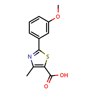 Chemical structure of 4-Methyl-2-(3-methoxyphenyl)thiazole-5-carboxylic acid , CAS 879636-95-0, AChemBlock AD288649