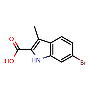 Chemical structure of 6-Bromo-3-methyl-1H-indole-2-carboxylic acid , CAS 1780710-91-9, AChemBlock AD288653