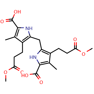 Chemical structure of 5,5'-methylenebis(4-(3-methoxy-3-oxopropyl)-3-methyl-1H-pyrrole-2-carboxylic acid) , CAS 809-27-8, AChemBlock AD288657