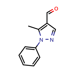 Chemical structure of 5-Methyl-1-phenyl-1H-pyrazole-4-carbaldehyde , CAS 98700-50-6, AChemBlock AD288669