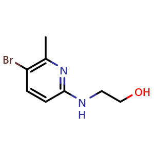 Chemical structure of 2-(5-bromo-6-methylpyridin-2-ylamino)ethanol , CAS 1289002-57-8, AChemBlock AD288675
