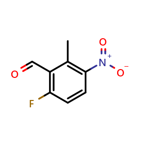 Chemical structure of 6-Fluoro-2-methyl-3-nitrobenzaldehyde , CAS 1613329-96-6, AChemBlock AD288681