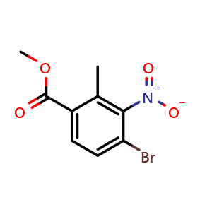 Chemical structure of Methyl 4-Bromo-2-methyl-3-nitrobenzoate , CAS 951016-29-8, AChemBlock AD288682
