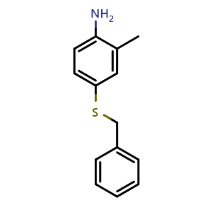 Chemical structure of 4-(Benzylthio)-2-methylaniline , CAS 884535-74-4, AChemBlock AD288683
