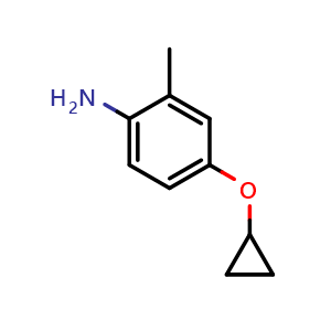 Chemical structure of 4-cyclopropoxy-2-methylaniline , CAS 1243355-31-8, AChemBlock AD288684