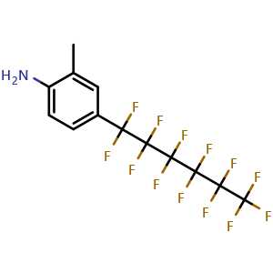 Chemical structure of 2-Methyl-4-(1,1,2,2,3,3,4,4,5,5,6,6,6-tridecafluorohexyl)-benzenamine , CAS 3066230-96-1, AChemBlock AD288697