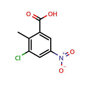 Chemical structure of 3-Chloro-2-methyl-5-nitrobenzoic acid , CAS 1227268-71-4, AChemBlock AD288708