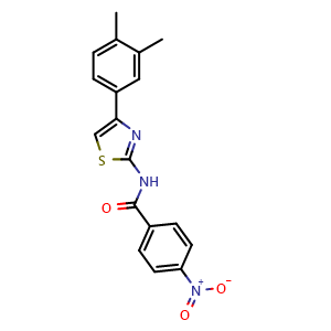 Chemical structure of N-[4-(3,4-dimethylphenyl)-1,3-thiazol-2-yl]-4-nitrobenzamide , CAS 313505-12-3, AChemBlock AD288716