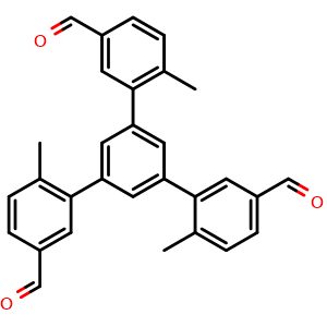 Chemical structure of 5'-(5-Formyl-2-methylphenyl)-6,6''-dimethyl-[1,1':3',1''-terphenyl]-3,3''-dicarbaldehyde , CAS 2413827-89-9, AChemBlock AD288719