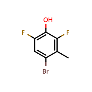 Chemical structure of 4-Bromo-2,6-difluoro-3-methylphenol , CAS 1365272-26-9, AChemBlock AD288724