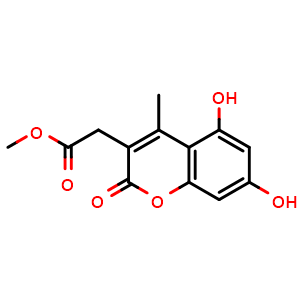Chemical structure of Methyl 2-(5,7-dihydroxy-4-methyl-2-oxo-2h-chromen-3-yl)acetate , CAS 892559-73-8, AChemBlock AD288725