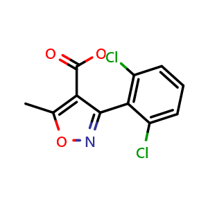 Chemical structure of 3-(2,6-Dichlorophenyl)-5-methylisoxazole-4-carboxylic acid , CAS 3919-76-4, AChemBlock AD288727
