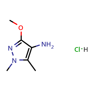 Chemical structure of 3-Methoxy-1,5-Dimethyl-1H-pyrazol-4-amine hydrochloride , CAS 1263094-62-7, AChemBlock AD288729