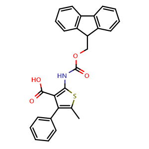 Chemical structure of 2-((((9H-fluoren-9-yl)methoxy)carbonyl)amino)-5-methyl-4-phenylthiophene-3-carboxylic acid , CAS 1217863-68-7, AChemBlock AD288743