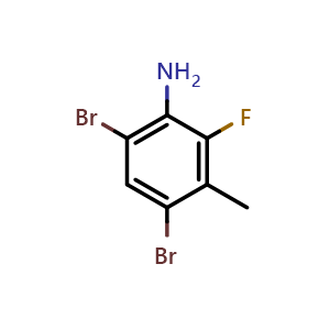 Chemical structure of 4,6-dibromo-2-fluoro-3-methylaniline , CAS 2091022-98-7, AChemBlock AD288747