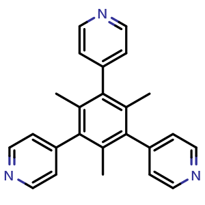 Chemical structure of 4,4',4''-(2,4,6-Trimethylbenzene-1,3,5-triyl)tripyridine , CAS 2027486-17-3, AChemBlock AD288750