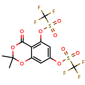 Chemical structure of 2,2-Dimethyl-4-oxo-4H-benzo[d][1,3]dioxine-5,7-diyl bis(trifluoromethanesulfonate) , CAS 603044-07-1, AChemBlock AD288753
