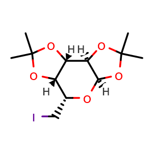Chemical structure of 6-Deoxy-1,2:3,4-di-O-isopropylidene-6-iodo-a-D-galactopyranose , CAS 4026-28-2, AChemBlock AD288754