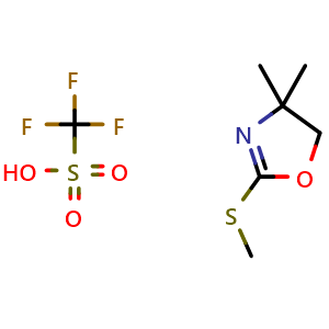 Chemical structure of Methanesulfonic acid, 1,1,1-trifluoro-,  4,5-dihydro-4,4-dimethyl-2-(methylthio)oxazole , CAS 1384956-50-6, AChemBlock AD288758